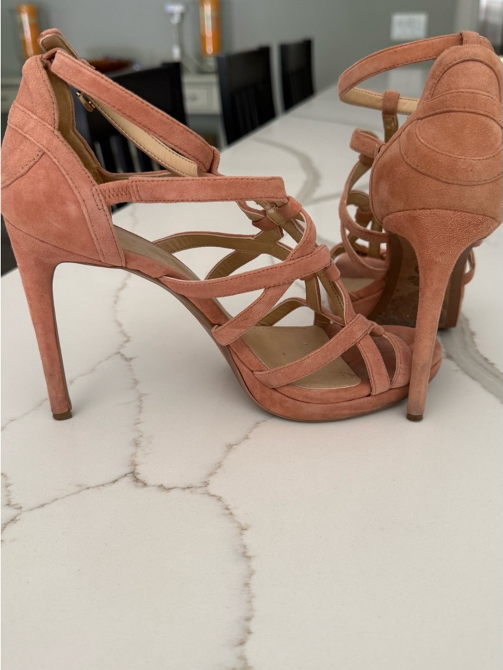 Michael Kors Blush Suede Strappy Stiletto Sandals